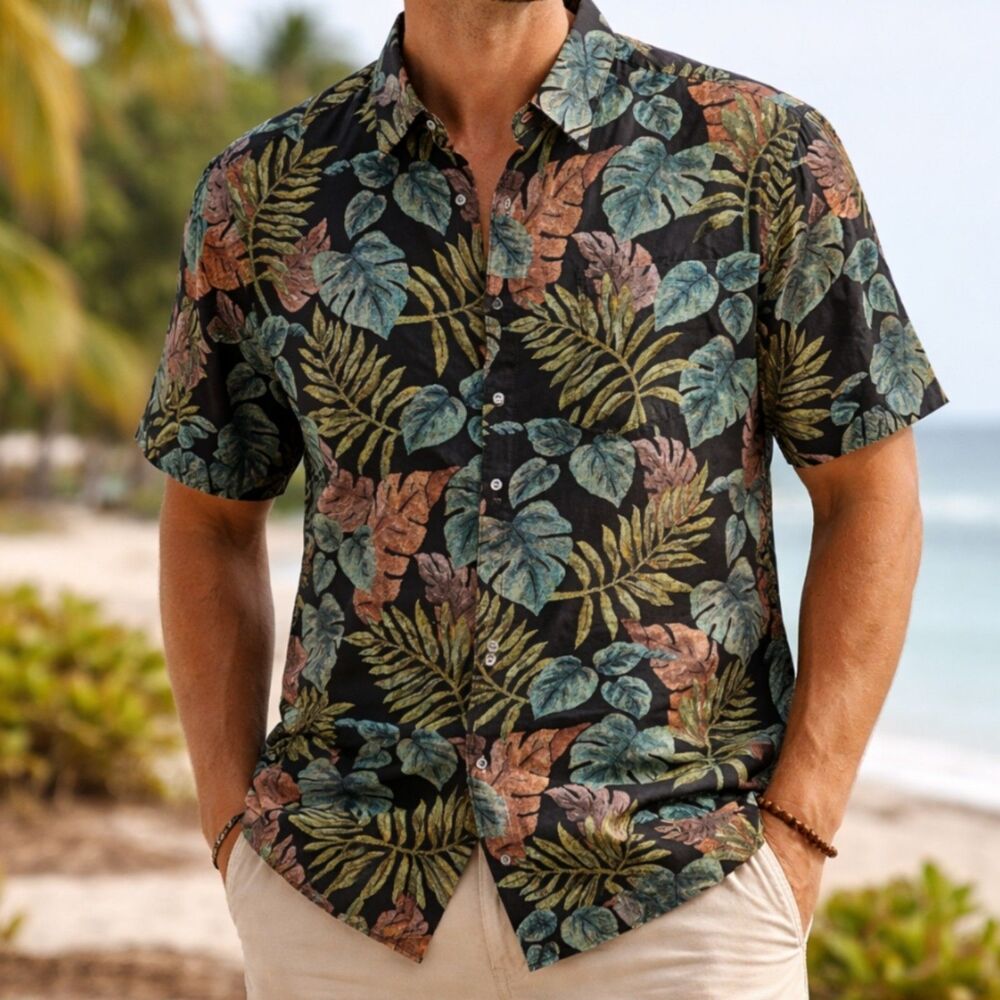 Vintage Tori Richard Hawiian Shirt Mens Medium Leaf Faded Aloha Cotton Lawn 90s